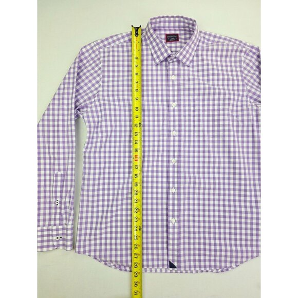 Untuckit Size Large Lavender White Check Spread Collar Long Sleeve Cotton Shirt - Picture 8 of 9